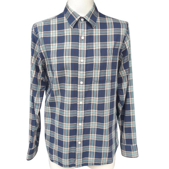 Banana Republic SZ M Lightweight Flannel Men's Blue Plaid Button Up Shirt - Picture 1 of 12